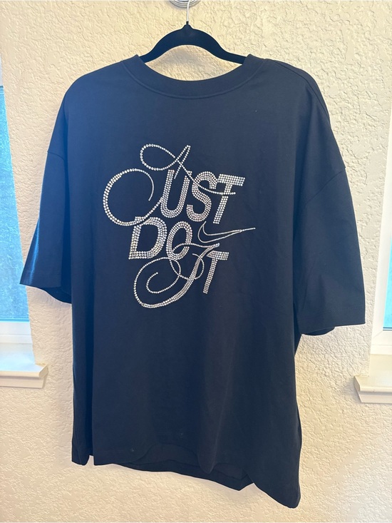 Nike Tops - Nike Sportswear Black Glam Rhinestone "Just Do It" Script Small-Oversized Cotton